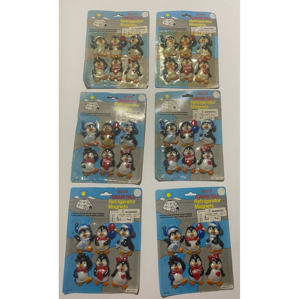 NEW Vintage Magnetic Memo Holders Penguin Pals Magnets Googly Eyes (6 Packs)